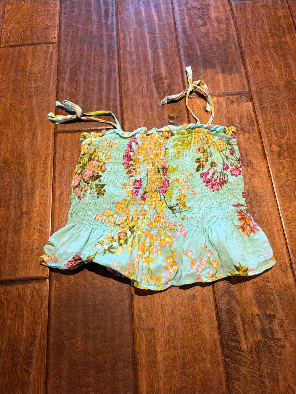 Vineyard Vines Light Blue Floral Smocked Peplum Cami